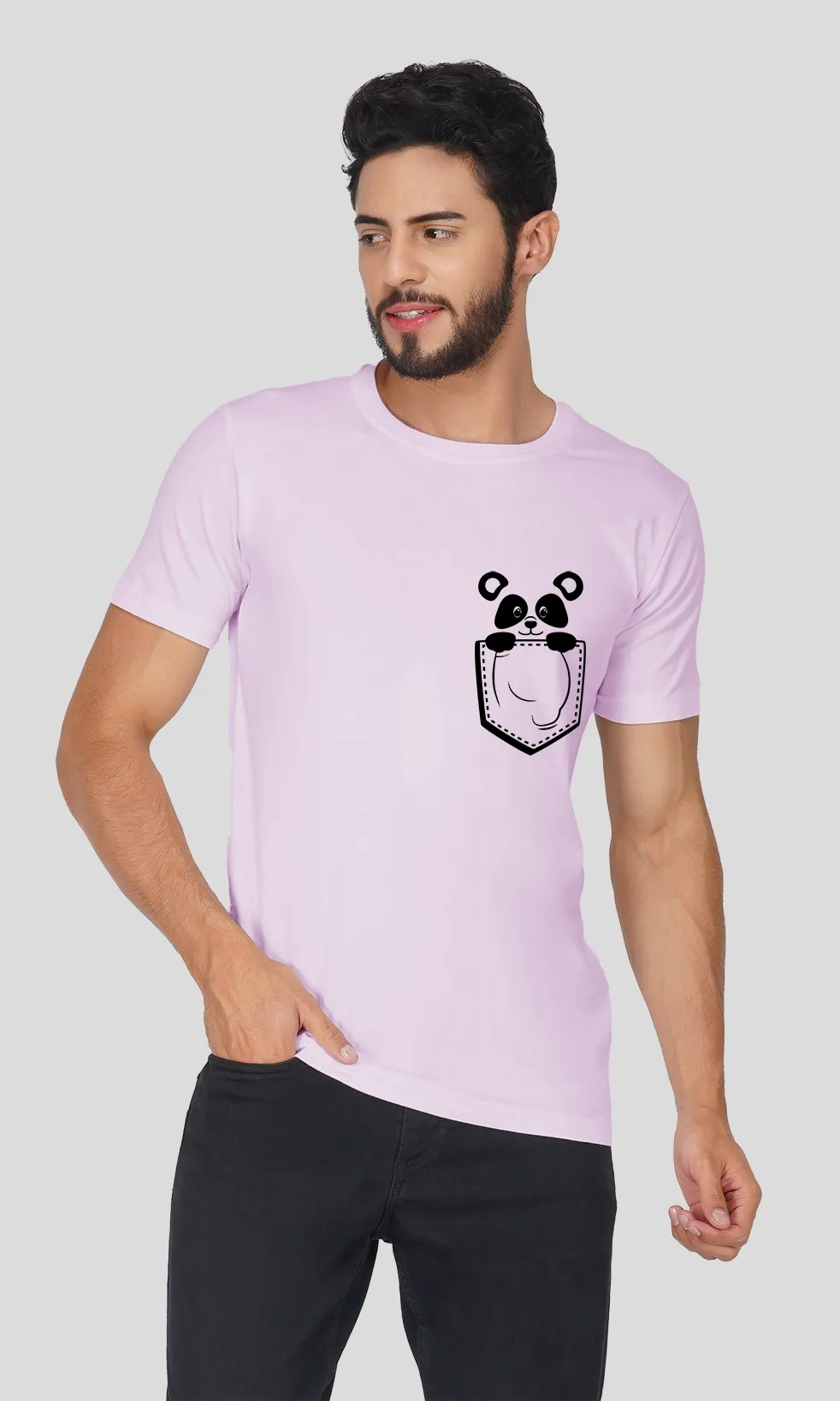 Men's Regular Fit Halfsleeves T-shirts - Panda In Pocket