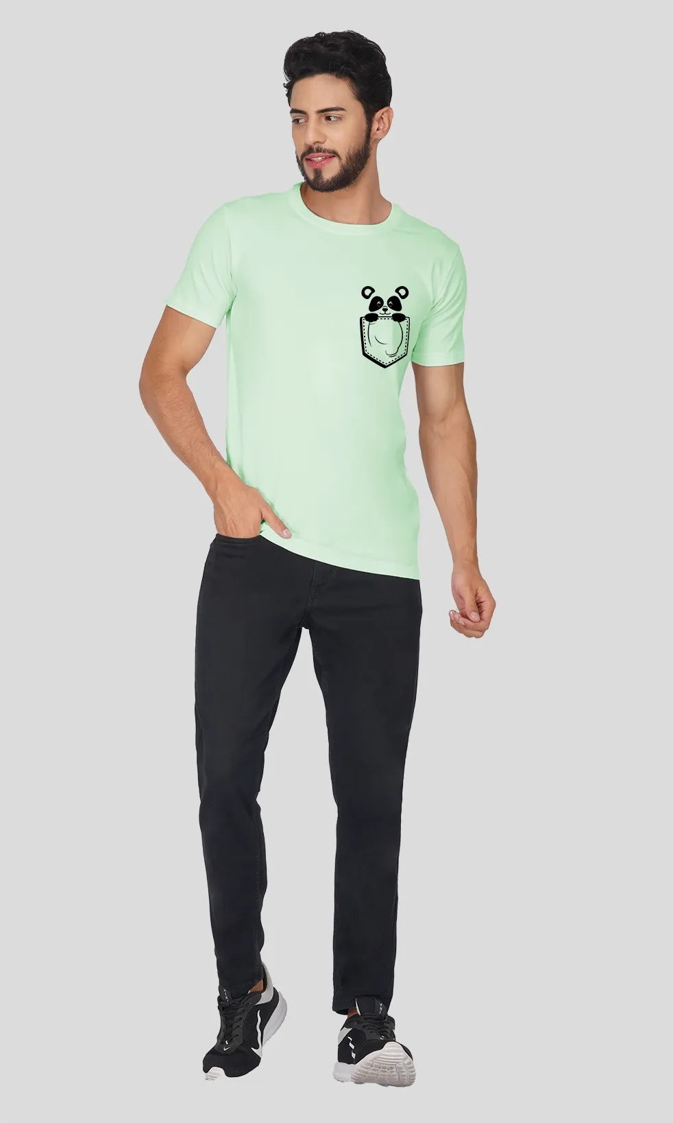 Men's Regular Fit Halfsleeves T-shirts - Panda In Pocket