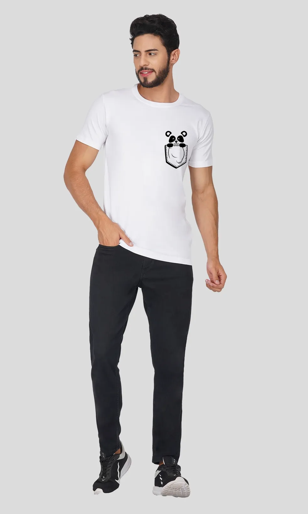 Men's Regular Fit Halfsleeves T-shirts - Panda In Pocket