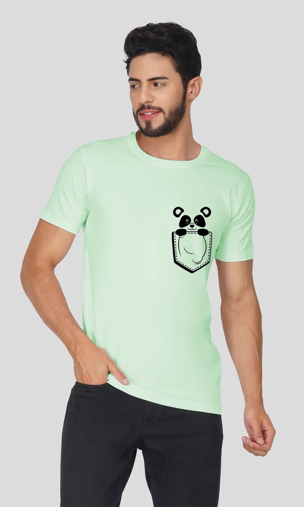 Men's Regular Fit Halfsleeves T-shirts - Panda In Pocket