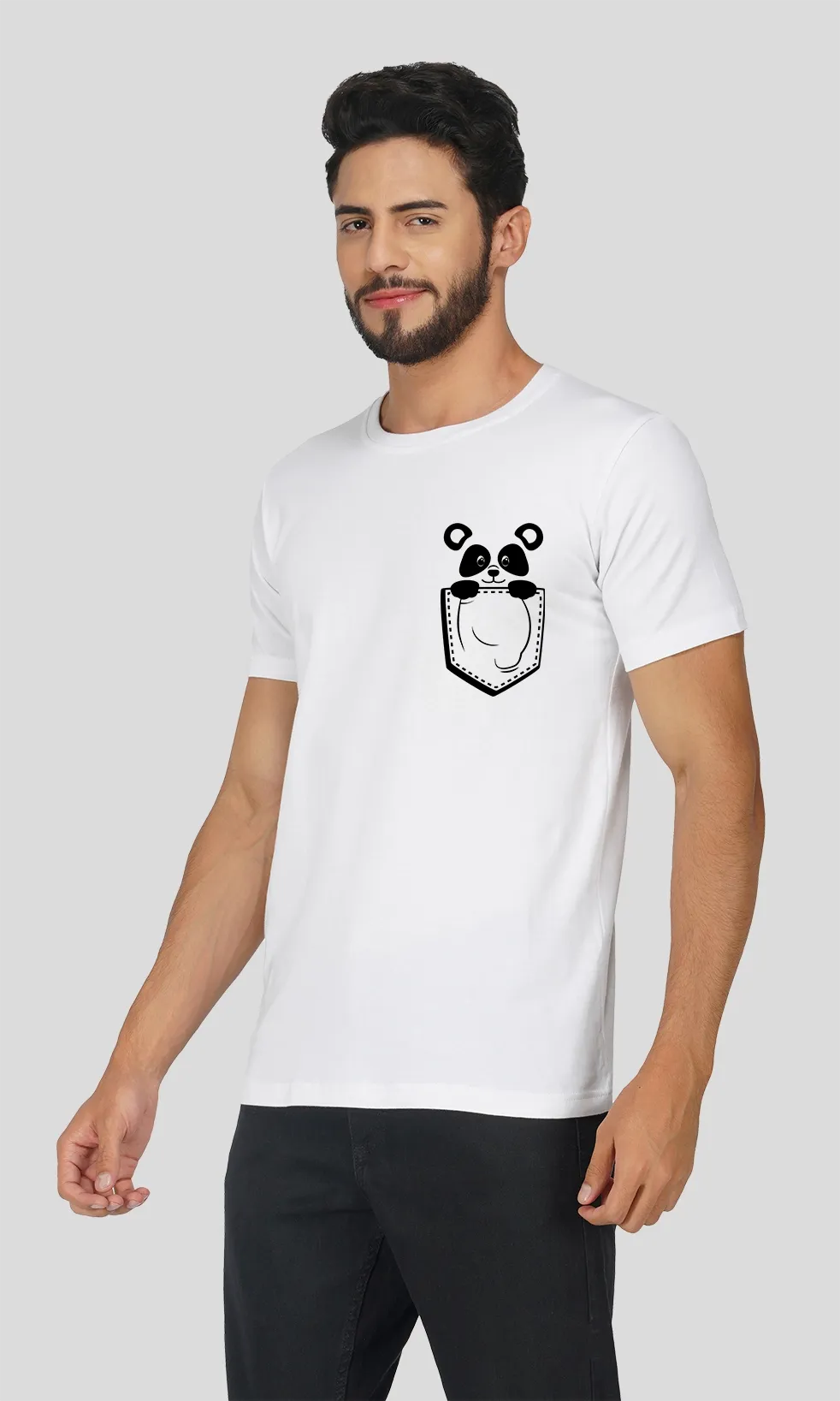Men's Regular Fit Halfsleeves T-shirts - Panda In Pocket