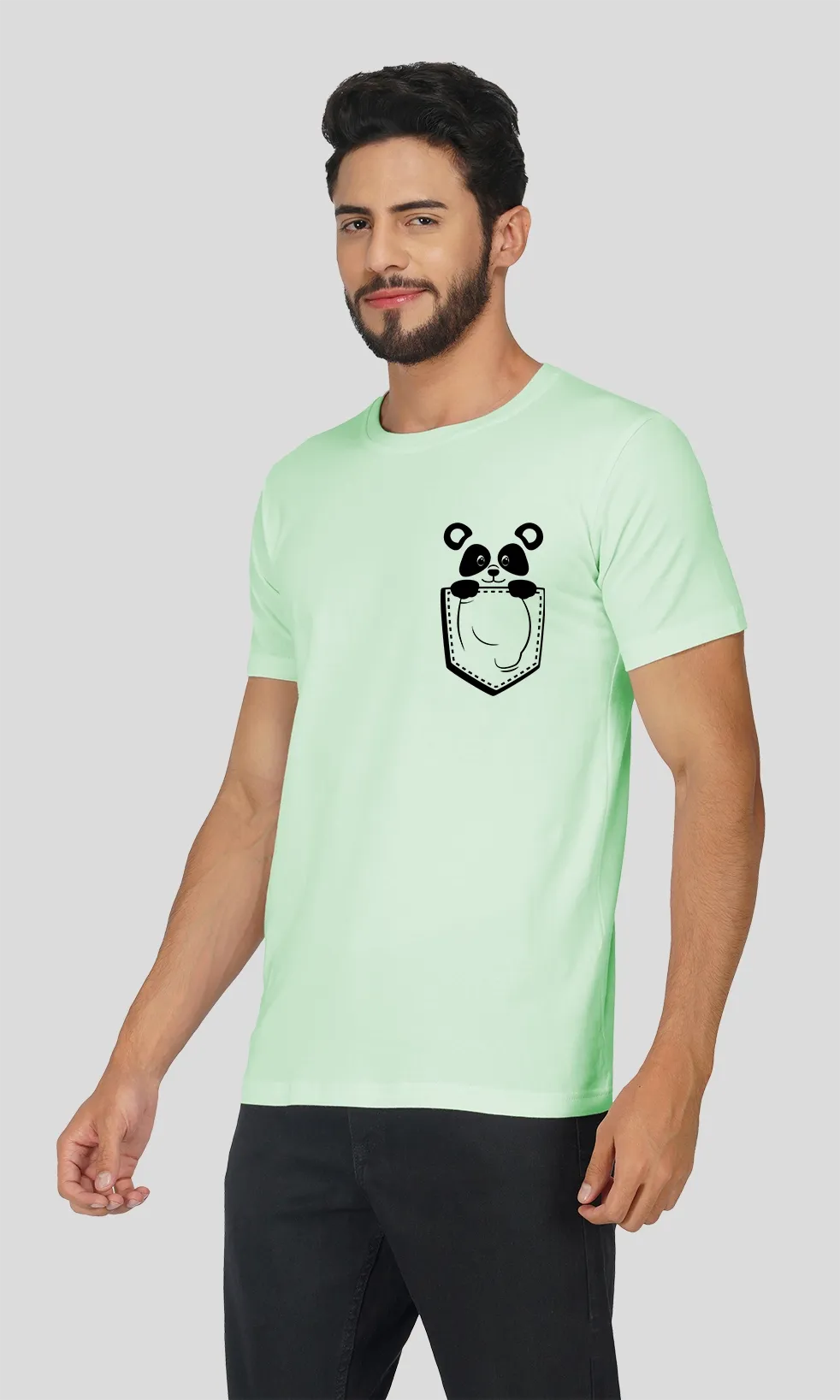 Men's Regular Fit Halfsleeves T-shirts - Panda In Pocket