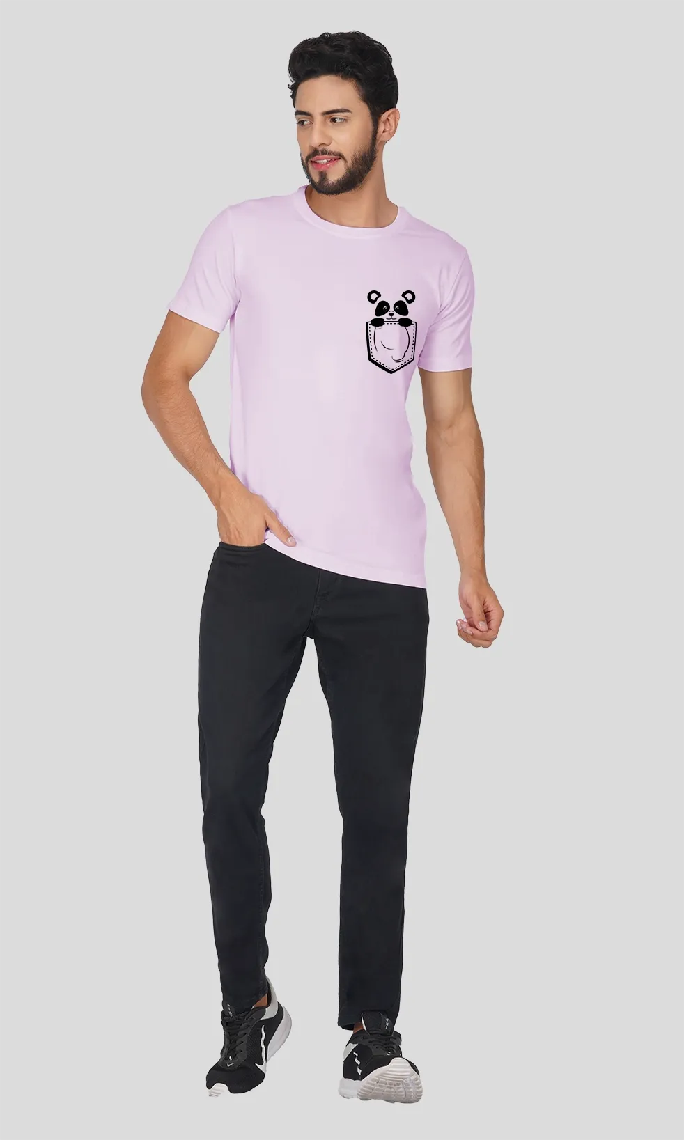Men's Regular Fit Halfsleeves T-shirts - Panda In Pocket