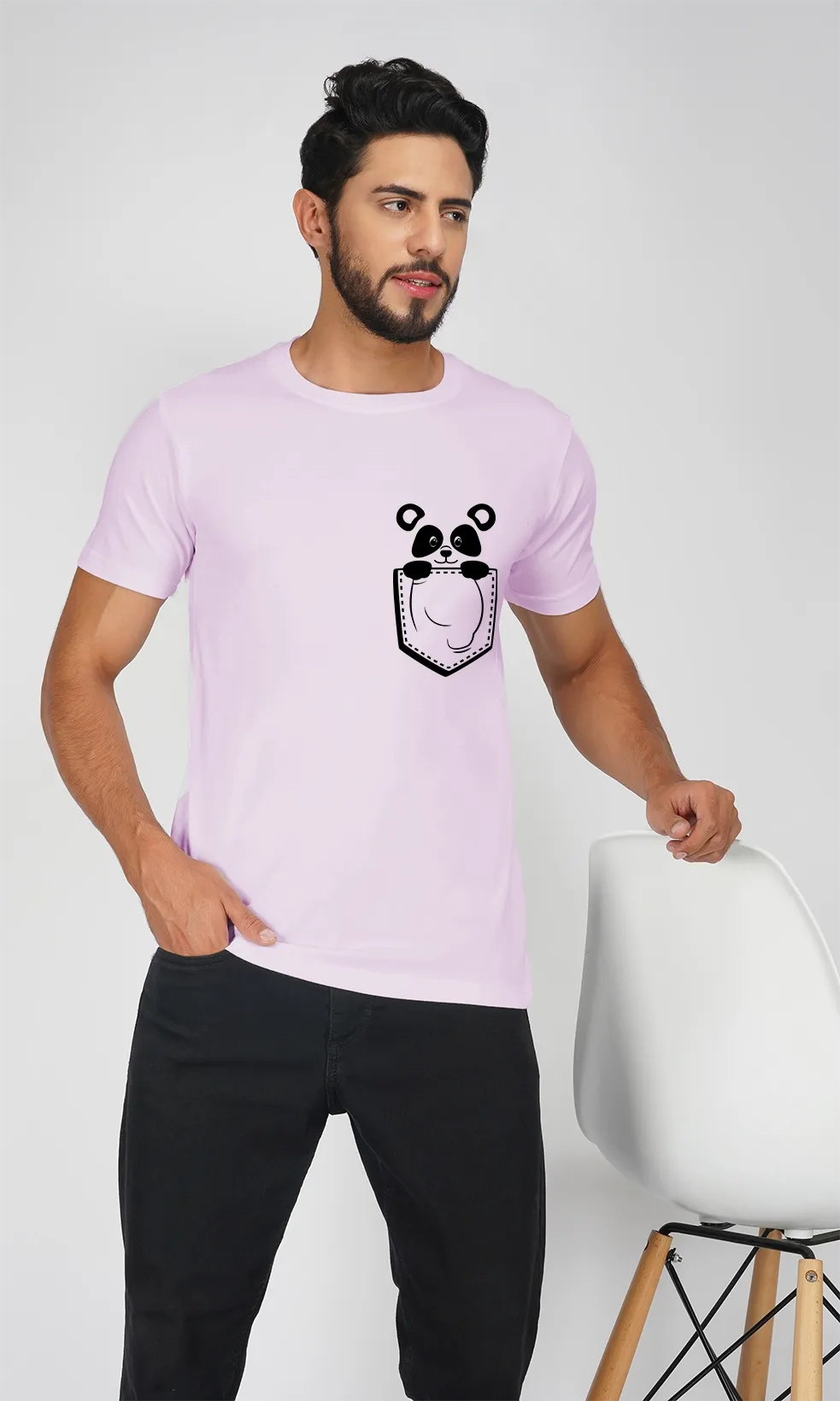 Men's Regular Fit Halfsleeves T-shirts - Panda In Pocket
