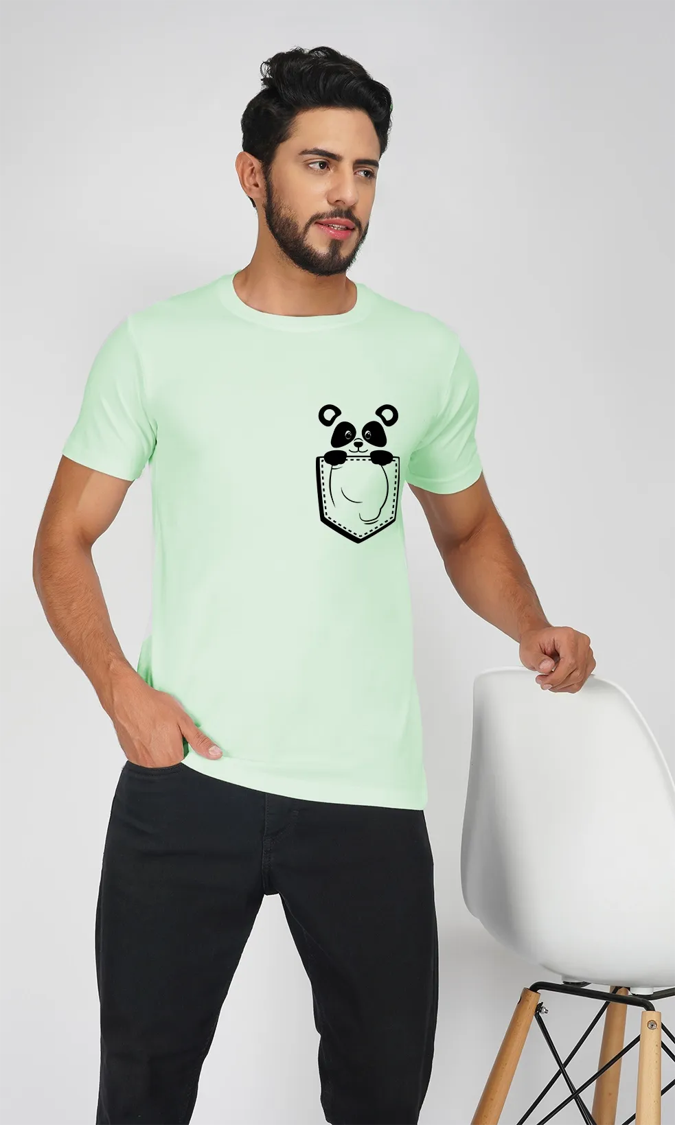 Men's Regular Fit Halfsleeves T-shirts - Panda In Pocket