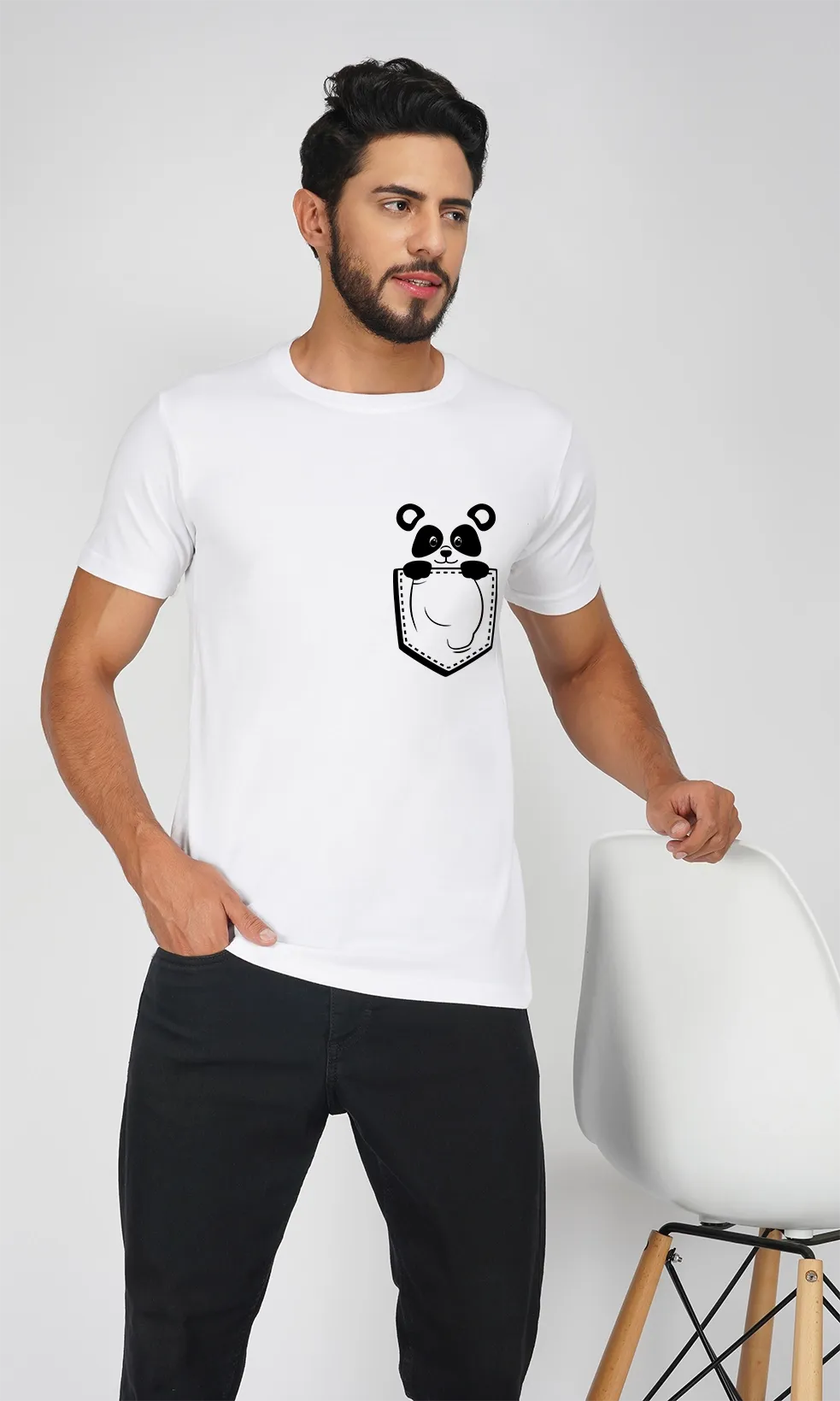 Men's Regular Fit Halfsleeves T-shirts - Panda In Pocket
