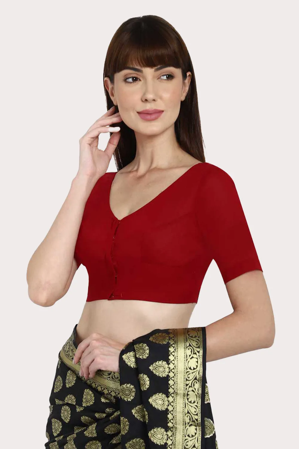 Naidu Hall Round neck long sleeve blouse - Light Maroon
