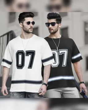 (Pack of 2) 07 Printed Oversized Combo T-Shirts | White & Black