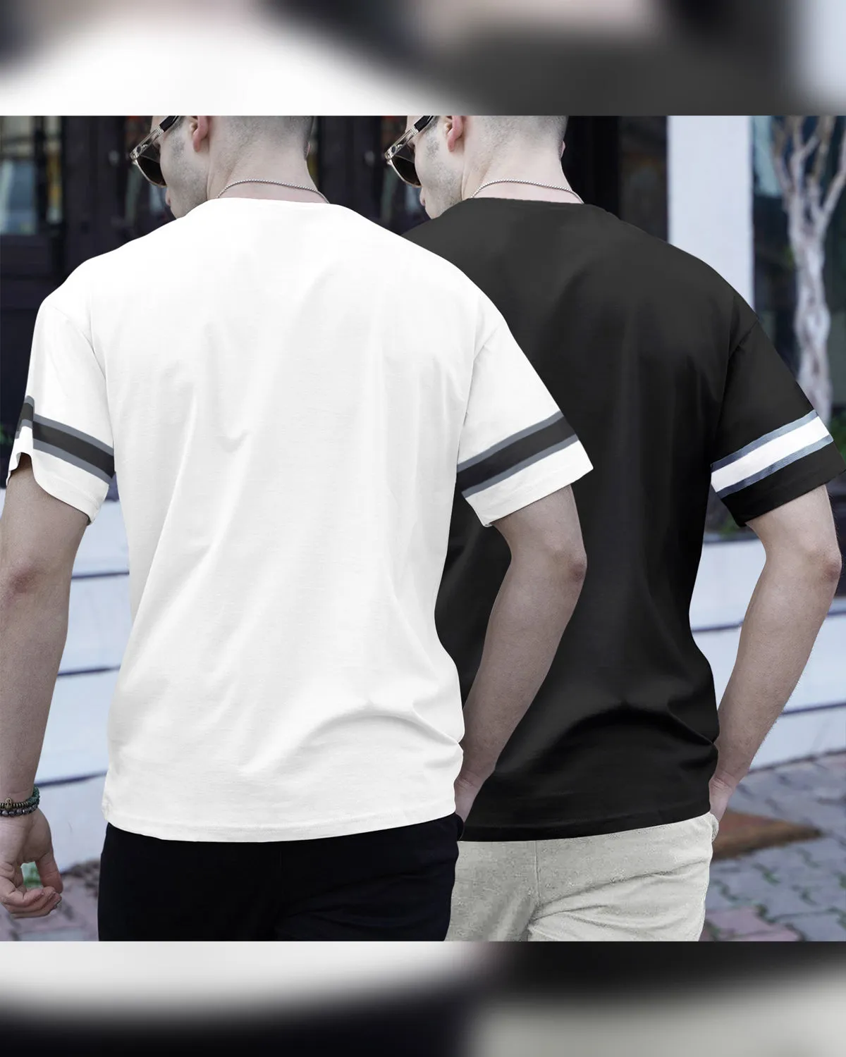 (Pack of 2) 07 Printed Oversized Combo T-Shirts | White & Black