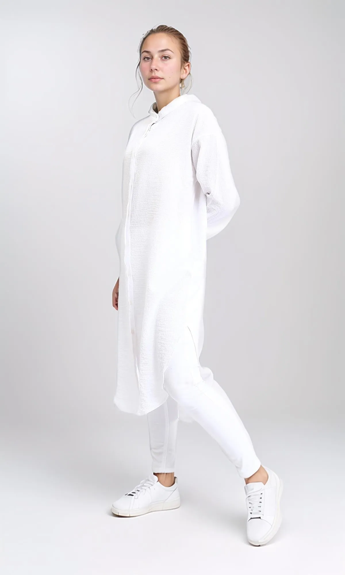 R206502 - Mandarin Collar Buttoned Textured Shirt - White