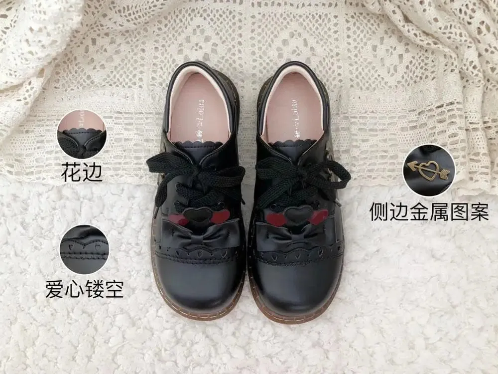 Sohiwoo Sweet Student Lolita Shoes Cute Lace Bowknot Kawaii Shoes College Style Vintage Round Head Comfortable Women Shoes Loli Cosplay