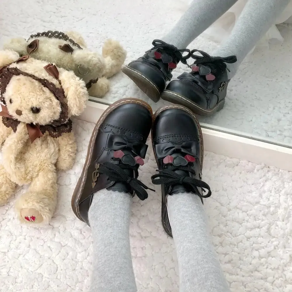 Sohiwoo Sweet Student Lolita Shoes Cute Lace Bowknot Kawaii Shoes College Style Vintage Round Head Comfortable Women Shoes Loli Cosplay