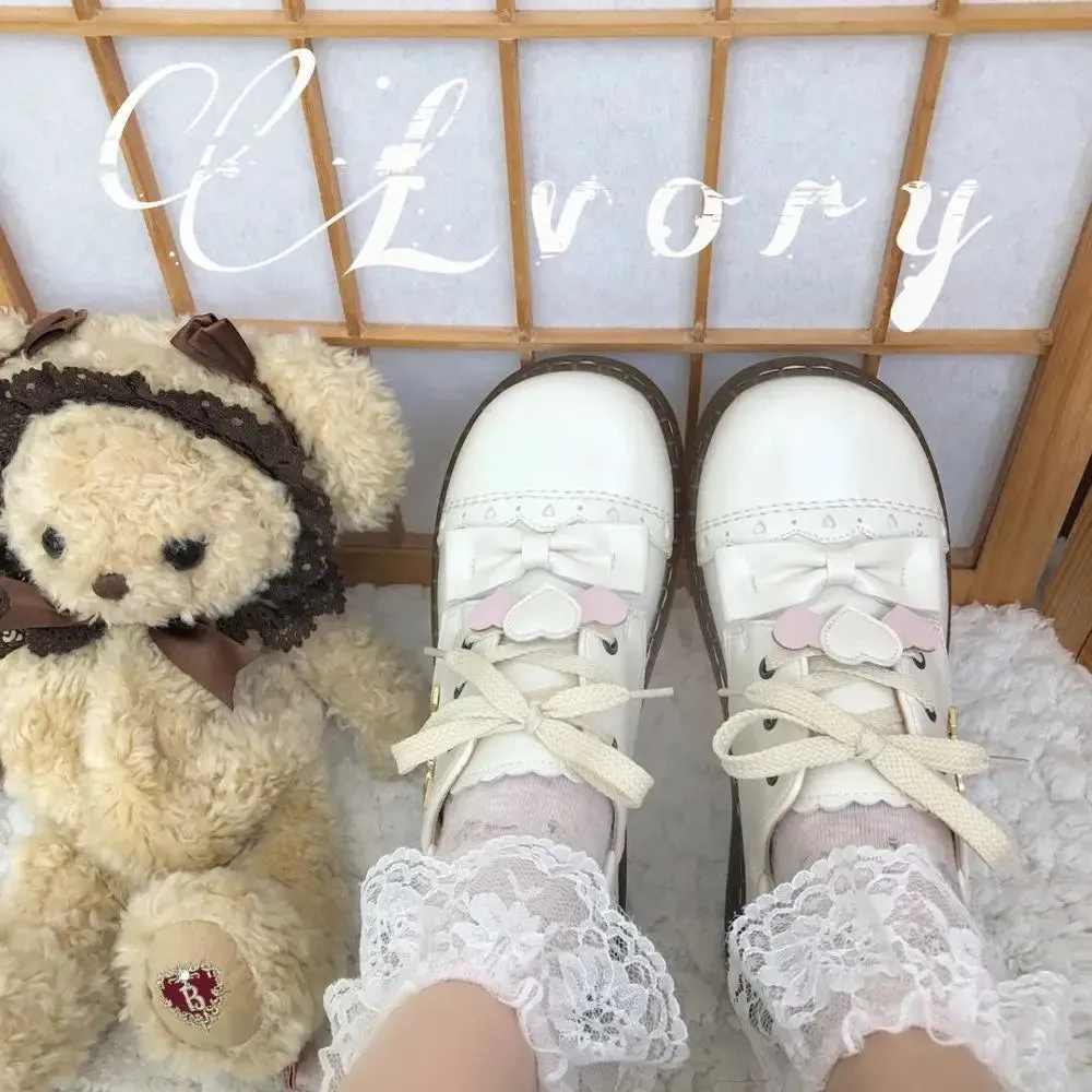Sohiwoo Sweet Student Lolita Shoes Cute Lace Bowknot Kawaii Shoes College Style Vintage Round Head Comfortable Women Shoes Loli Cosplay