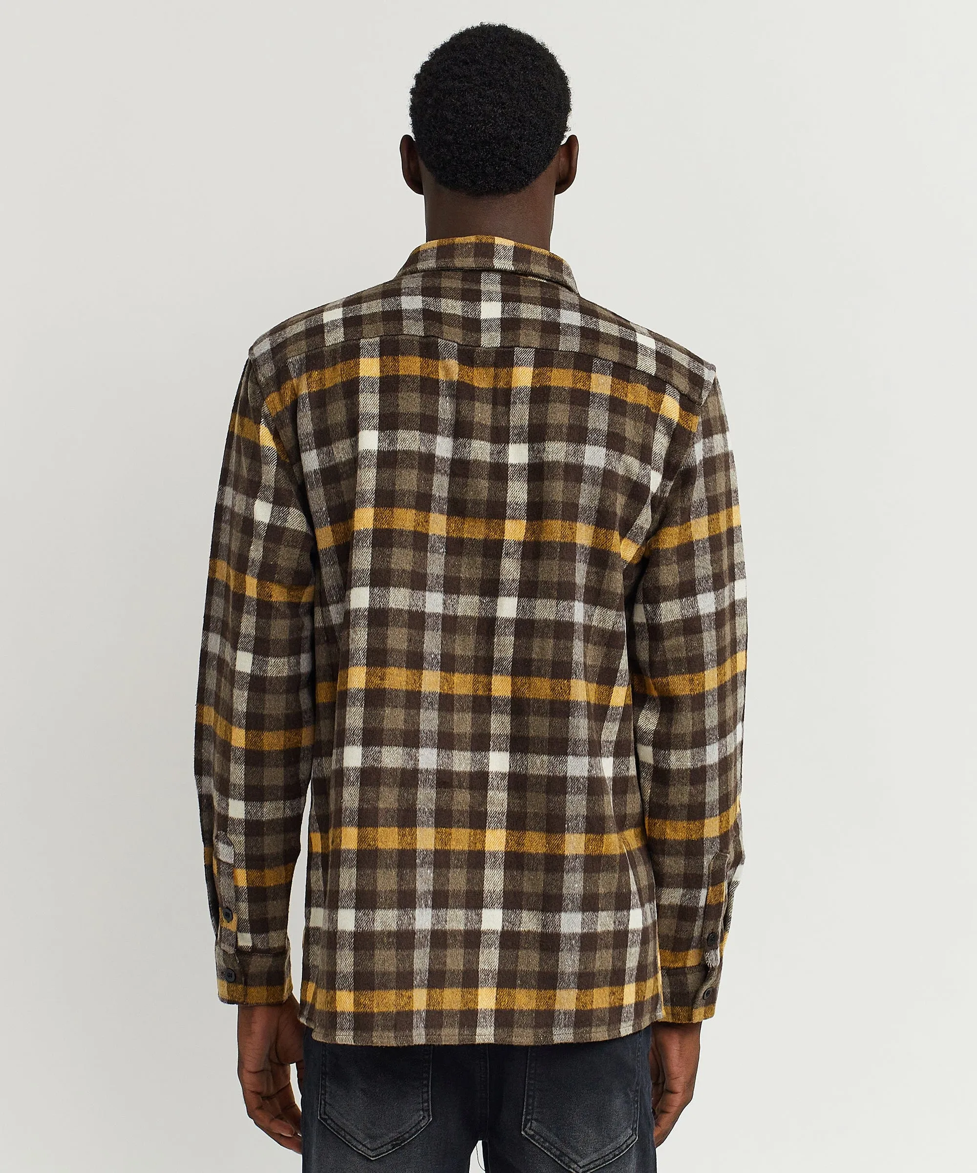 Spliced Checkered Color Blocked Overshirt - Yellow
