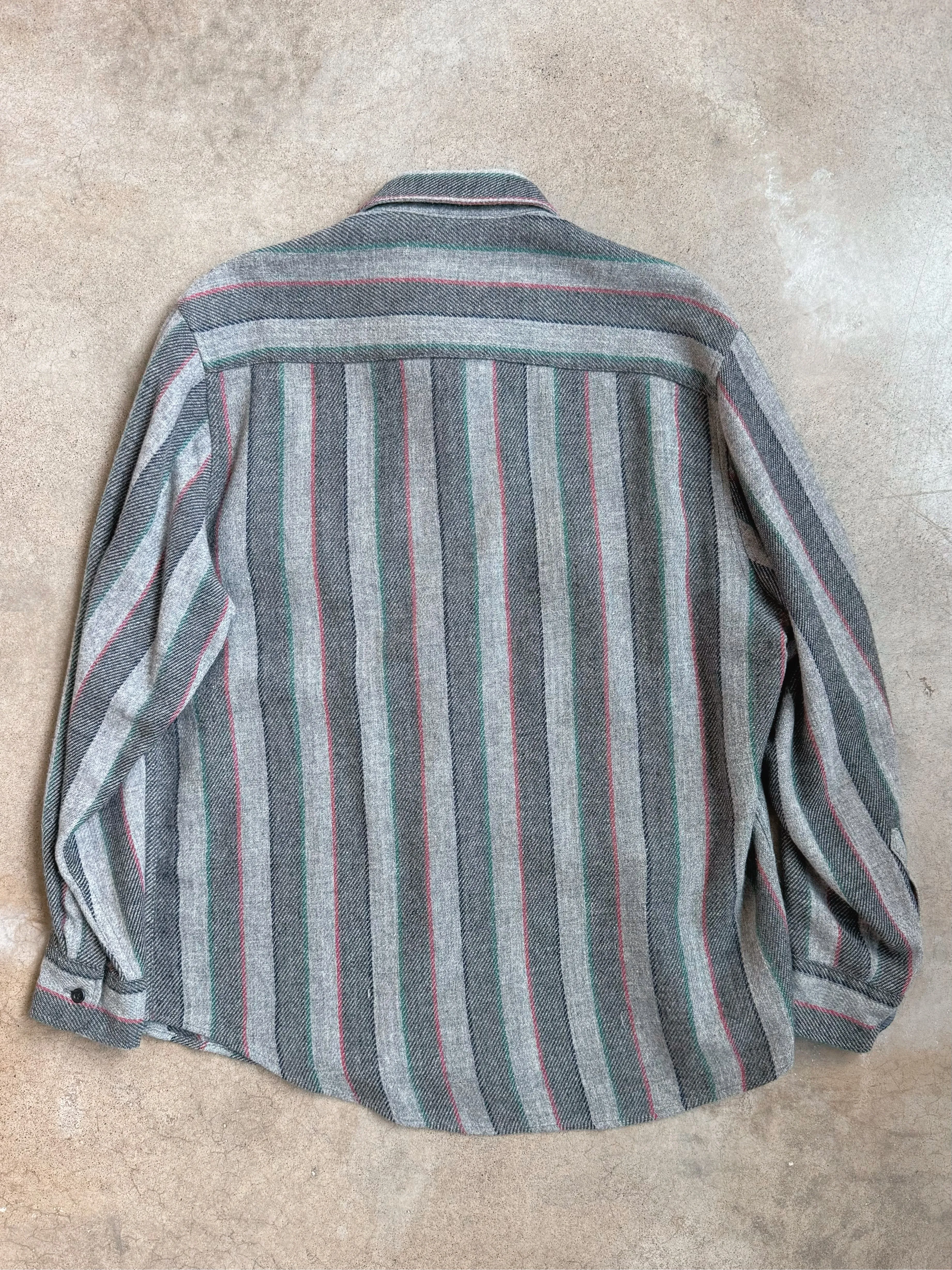 Vintage Fieldmaster Grey Striped Wool Flannel Shirt | Large