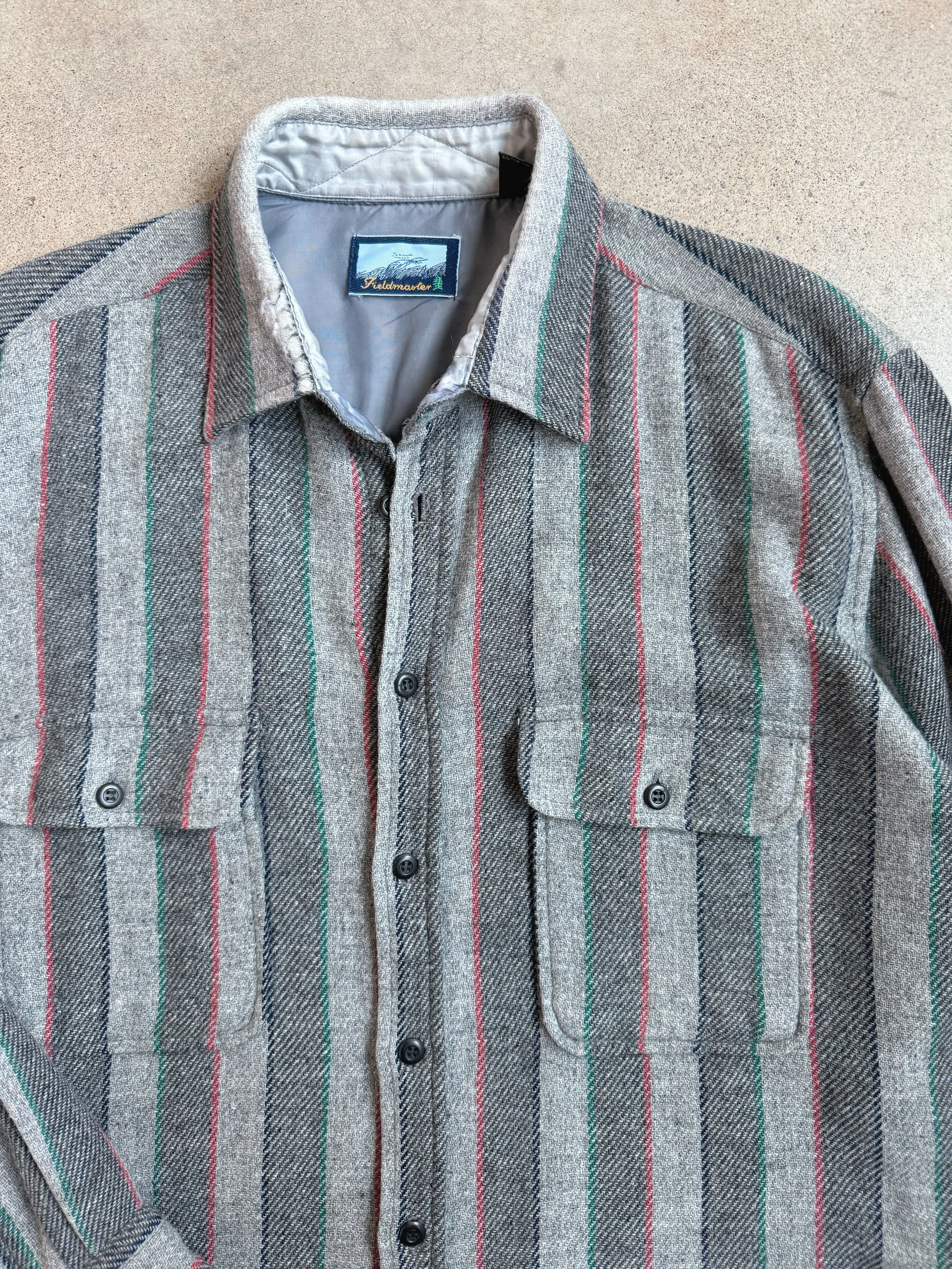 Vintage Fieldmaster Grey Striped Wool Flannel Shirt | Large