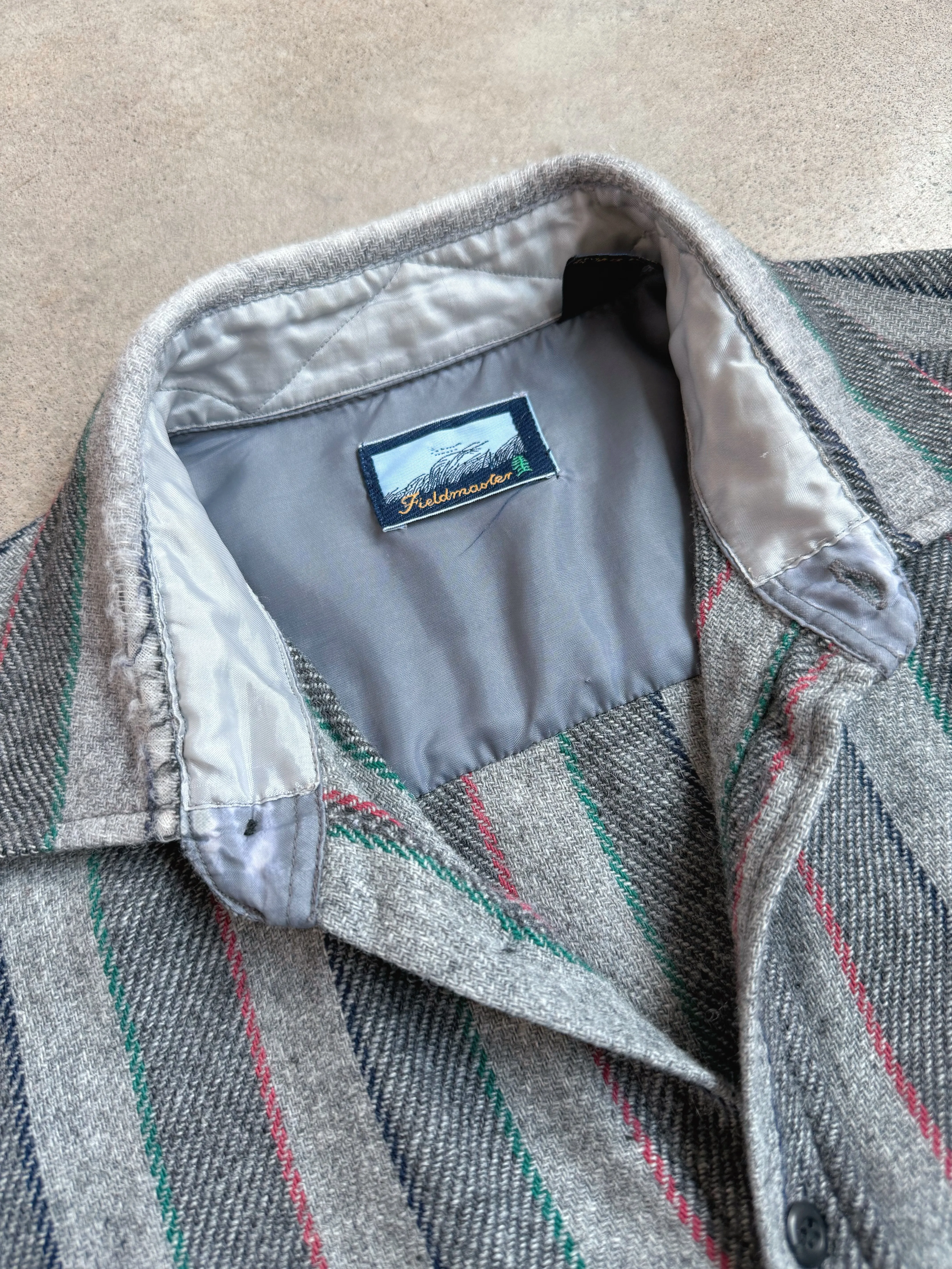 Vintage Fieldmaster Grey Striped Wool Flannel Shirt | Large