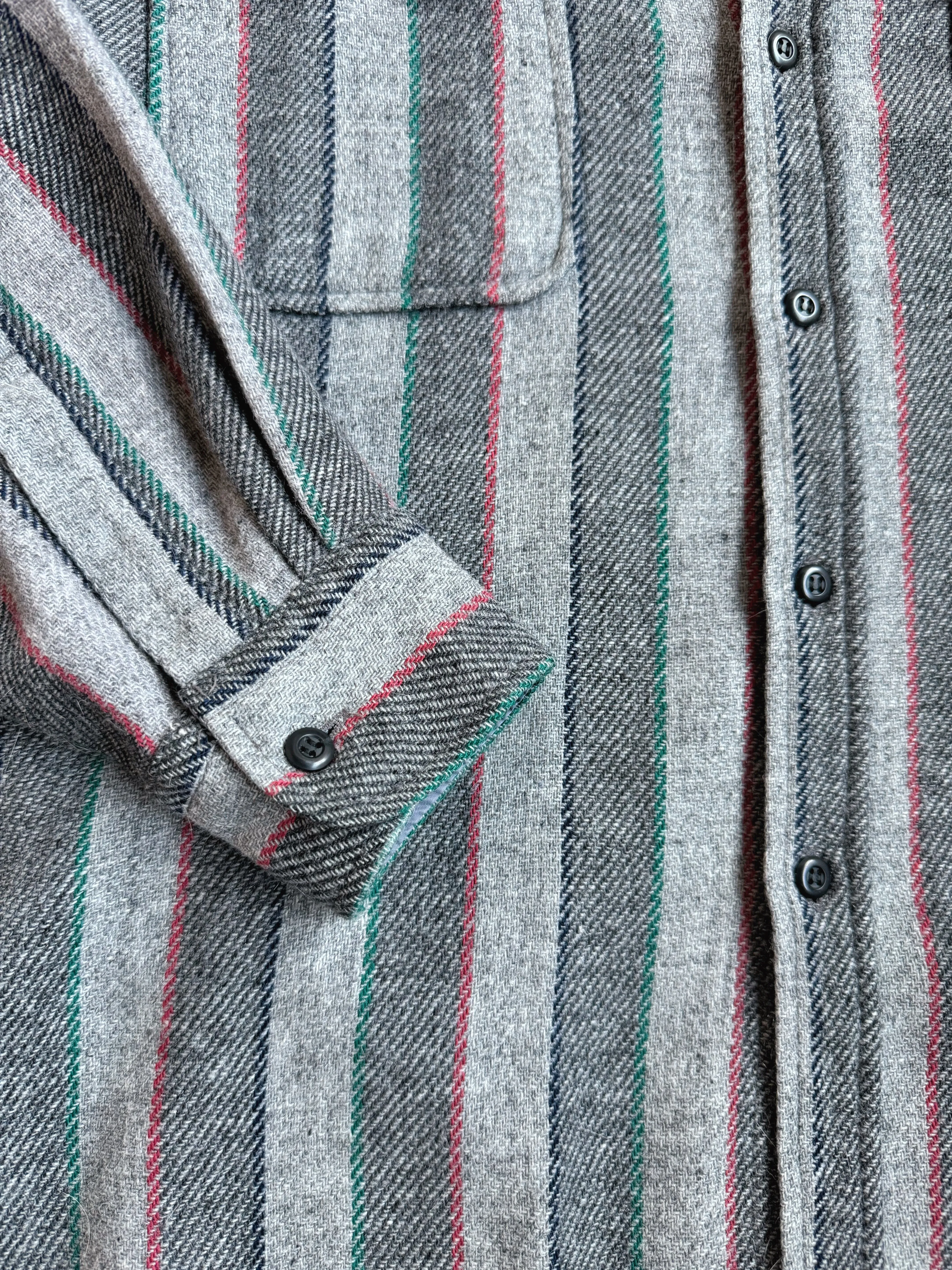 Vintage Fieldmaster Grey Striped Wool Flannel Shirt | Large