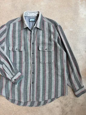 Vintage Fieldmaster Grey Striped Wool Flannel Shirt | Large